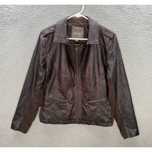 Maurices Jacket Womens‎ Medium Brown Faux Leather Bomber Moto Racer Biker Y2K